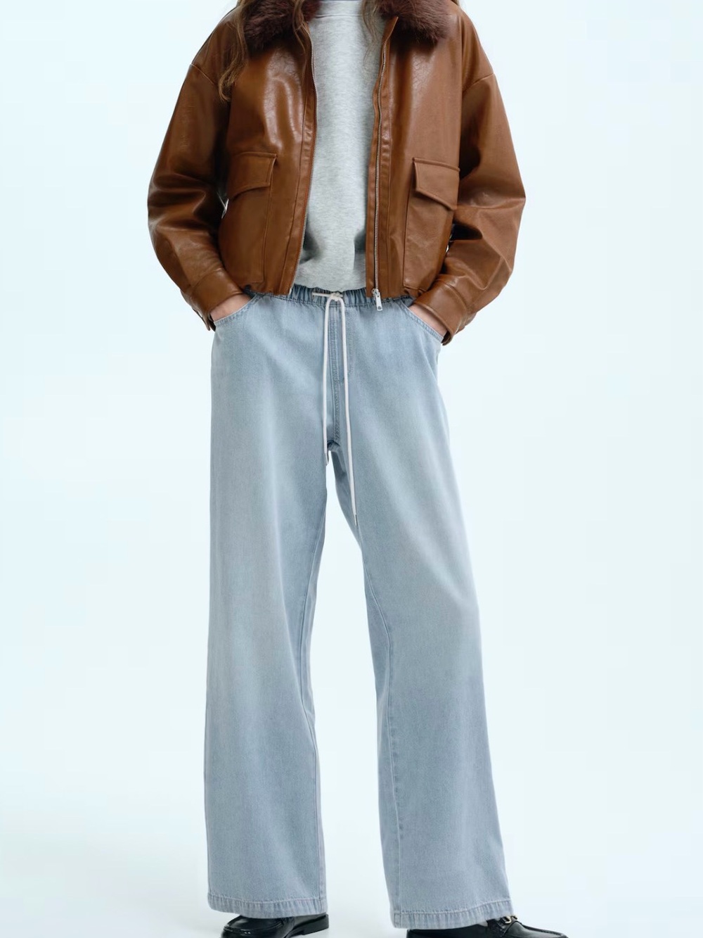 H&M Light Blue Wide-Leg Drawstring Jeans